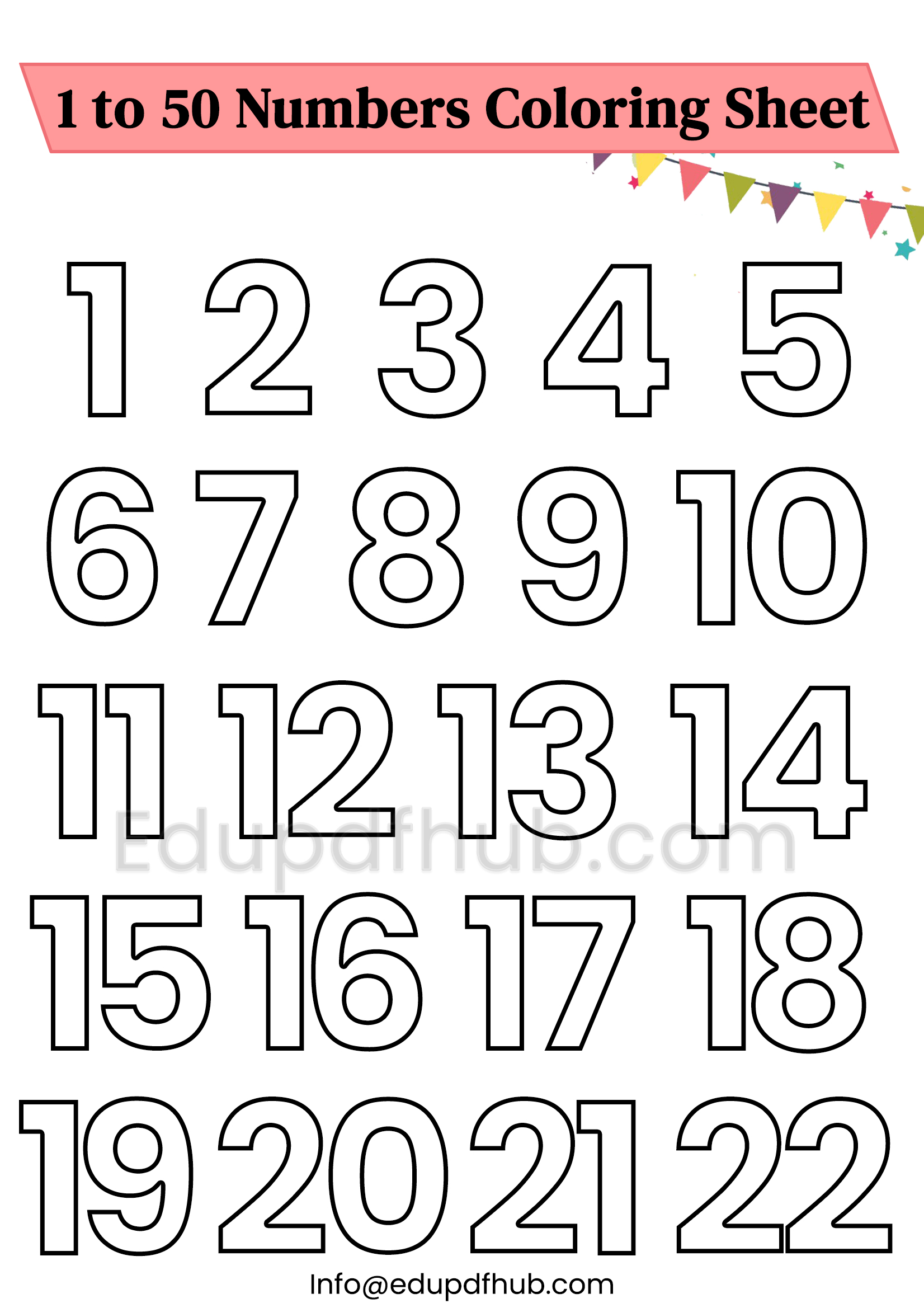 1 to 50 Numbers Coloring Worksheets Free Printable PDF